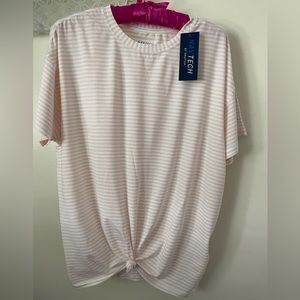 Nautica Women’s Striped Knit Top Pale Pink and White Size Large NEW